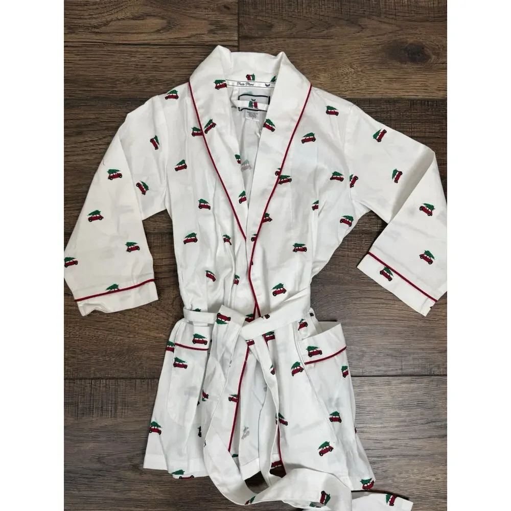 Petite Plume Kids Boy Unisex Holiday Flannel Robe Christmas Tree Car Sz 2 NWT